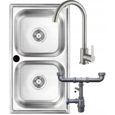 Kuchinox Einbau-Spüle Doppelbecken 78x43 Cm Stahl Mit Armatur Und Siphon - Publicité Kuchinox Einbau-Spüle Doppelbecken 78x43 Cm Stahl Mit Armatur Und Siphon - Publicité