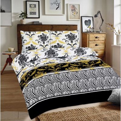 Matex Linge De Lit En Flanelle 140x200 F68a Blanc Jaune Noir Bouquets - Publicité Matex Linge De Lit En Flanelle 140x200 F68a Blanc Jaune Noir Bouquets - Publicité