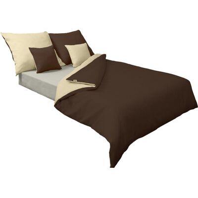 Matex Parure De Lit En Satin 220x200 Cm, Double Face, Crème Et Marron - Publicité Matex Parure De Lit En Satin 220x200 Cm, Double Face, Crème Et Marron - Publicité