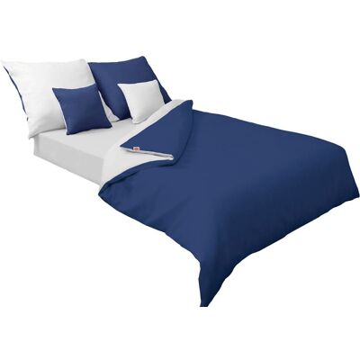 Matex Parure De Lit En Satin 140x200 Double Face Blanc Et Bleu - Publicité Matex Parure De Lit En Satin 140x200 Double Face Blanc Et Bleu - Publicité