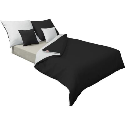 Matex Parure De Lit En Satin 160x200 Cm, Double Face, Noir Et Gris - Publicité Matex Parure De Lit En Satin 160x200 Cm, Double Face, Noir Et Gris - Publicité