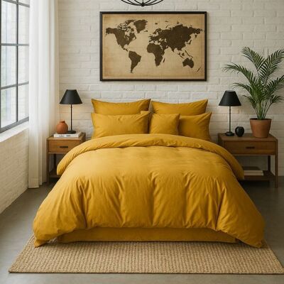 Baton Rouge Housse De Couette 240x260 Cm Percale De Coton Lavé Jaune Moutarde - Publicité Baton Rouge Housse De Couette 240x260 Cm Percale De Coton Lavé Jaune Moutarde - Publicité