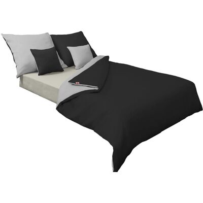 Matex Parure De Lit En Satin 220x200 Cm, Double Face, Noir Et Gris - Publicité Matex Parure De Lit En Satin 220x200 Cm, Double Face, Noir Et Gris - Publicité