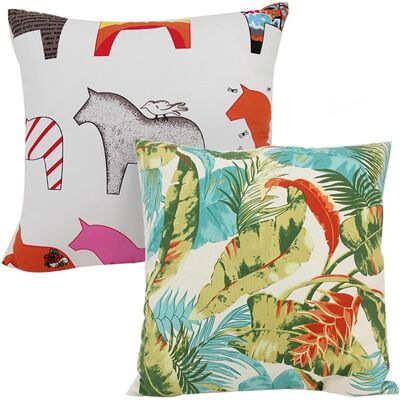 Sans Marque Taies D'Oreiller 45x45cm, Motif Décoratif Feuilles Et Chevaux, En Coton - Publicité Sans Marque Taies D'Oreiller 45x45cm, Motif Décoratif Feuilles Et Chevaux, En Coton - Publicité