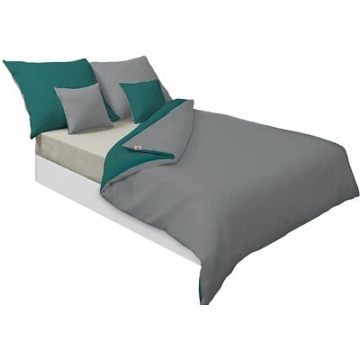 Matex Parure De Lit En Satin 220x200 Cm, Double Face, Gris Et Vert - Publicité Matex Parure De Lit En Satin 220x200 Cm, Double Face, Gris Et Vert - Publicité