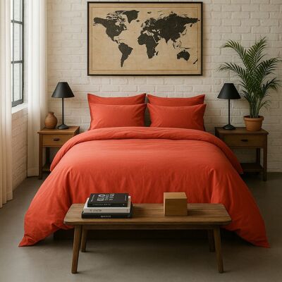 Baton Rouge Housse De Couette 240x260 Cm Percale De Coton Lavé Terre De Sienne - Publicité Baton Rouge Housse De Couette 240x260 Cm Percale De Coton Lavé Terre De Sienne - Publicité