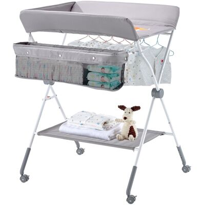 Vevor Table À Langer Pliable Bébé Avec Panier Latéral Et Roulettes Gris Clair - Publicité Vevor Table À Langer Pliable Bébé Avec Panier Latéral Et Roulettes Gris Clair - Publicité