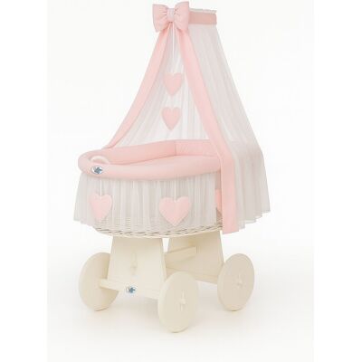 My Sweet Baby Couffin Amelia En Osier Avec Baldaquin - Linge De Lit Blanc Et Rose - Publicité My Sweet Baby Couffin Amelia En Osier Avec Baldaquin - Linge De Lit Blanc Et Rose - Publicité