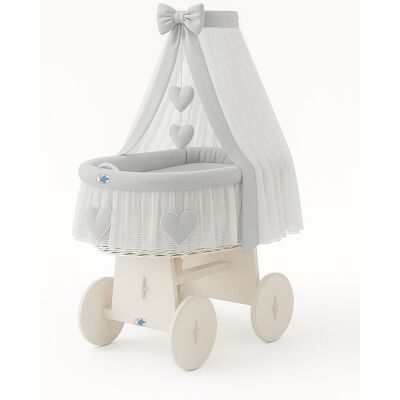 My Sweet Baby Couffin Amelia En Osier Avec Baldaquin - Linge De Lit Blanc Et Gris - Publicité My Sweet Baby Couffin Amelia En Osier Avec Baldaquin - Linge De Lit Blanc Et Gris - Publicité