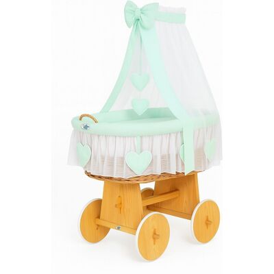 My Sweet Baby Couffin Amelia En Osier Avec Baldaquin - Linge De Lit Naturel Et Menthe - Publicité My Sweet Baby Couffin Amelia En Osier Avec Baldaquin - Linge De Lit Naturel Et Menthe - Publicité