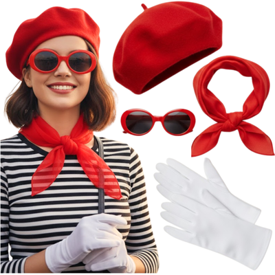 Sans Marque Pariser Kostüm-Set Mit Barett, Französische Brille, Halloween - Publicité Sans Marque Pariser Kostüm-Set Mit Barett, Französische Brille, Halloween - Publicité