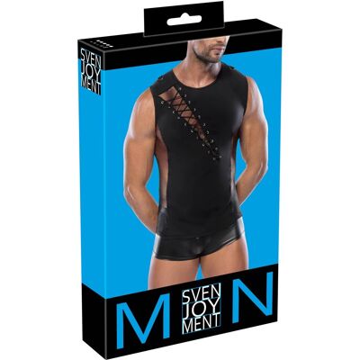 Svenjoyment - Veste Sans Manches Noire Pour Homme Avec Laçage Élégant, Taille 2x - Publicité Svenjoyment - Veste Sans Manches Noire Pour Homme Avec Laçage Élégant, Taille 2x - Publicité