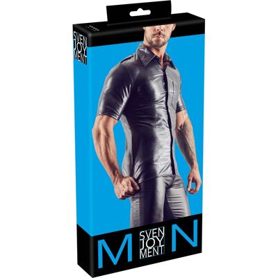 Svenjoyment - T-Shirt Noir Brillant Sexy Pour Homme, Col Et Boutons Argentés, Ta - Publicité Svenjoyment - T-Shirt Noir Brillant Sexy Pour Homme, Col Et Boutons Argentés, Ta - Publicité