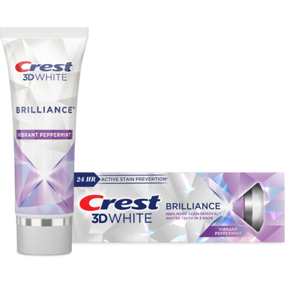 Crest 3d White Brilliance Dentifrice - Menthe Vive - 130 g - Publicité Crest 3d White Brilliance Dentifrice - Menthe Vive - 130 g - Publicité