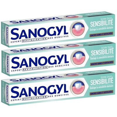 Lot 3 Tubes Dentifrice Sanogyl Soin Duo Sensibilité Dentaire (3x75ml) - Publicité Lot 3 Tubes Dentifrice Sanogyl Soin Duo Sensibilité Dentaire (3x75ml) - Publicité