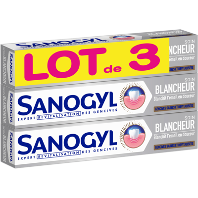 Lot De 3 Tubes Dentifrice Sanogyl Soin Blancheur - Blanchit Email (3x75ml) - Publicité Lot De 3 Tubes Dentifrice Sanogyl Soin Blancheur - Blanchit Email (3x75ml) - Publicité