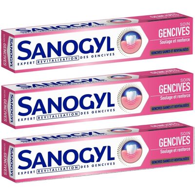 Lot 3 Tubes Dentifrice Sanogyl Soin Gencives Soulage Et Renforce (3x75ml) - Publicité Lot 3 Tubes Dentifrice Sanogyl Soin Gencives Soulage Et Renforce (3x75ml) - Publicité
