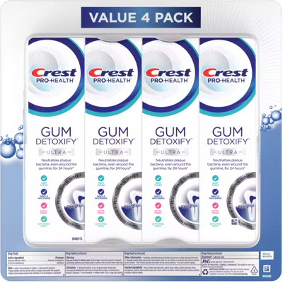 Crest Pro-Health Gum Detoxify Ultra Dentifrice - 4,7 Oz (133 G) Paquet De 4 - Publicité Crest Pro-Health Gum Detoxify Ultra Dentifrice - 4,7 Oz (133 G) Paquet De 4 - Publicité