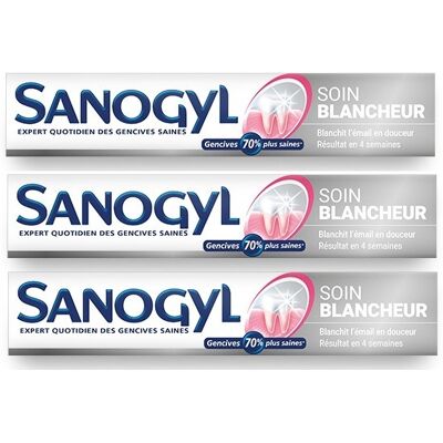 Lot 3 Tubes Dentifrice Sanogyl Soin Blancheur Email (3x75ml) - Publicité Lot 3 Tubes Dentifrice Sanogyl Soin Blancheur Email (3x75ml) - Publicité