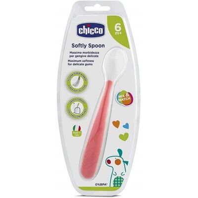 Artsana Chicco Cuillère Souple En Silicone 6m+ Couleur Rouge - Publicité Artsana Chicco Cuillère Souple En Silicone 6m+ Couleur Rouge - Publicité