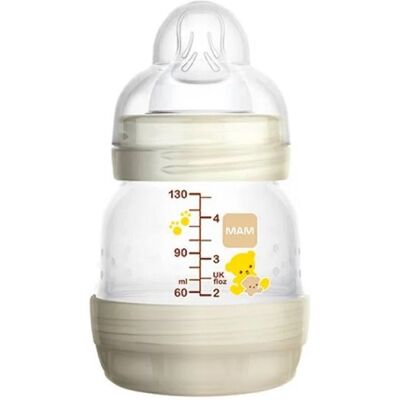 Tétine Mam Baby Bottle 130ml avec sucette en silicone - Set biberón et sucette - Publicité Tétine Mam Baby Bottle 130ml avec sucette en silicone - Set biberón et sucette - Publicité