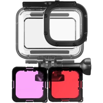 Ibroz Caisson Étanche 50m + Filtre Rouge Et Violet Pour Gopro Hero 8 - Publicité Ibroz Caisson Étanche 50m + Filtre Rouge Et Violet Pour Gopro Hero 8 - Publicité