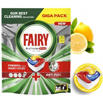 Capsules Lave-Vaisselle Tout-En-Un Fairy Platinum Plus Au Citron, 71 Unités. Publicité Capsules Lave-Vaisselle Tout-En-Un Fairy Platinum Plus Au Citron, 71 Unités. Publicité