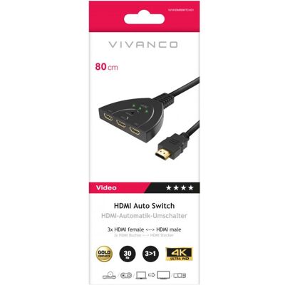 Vivanco Vvvhdmiswitch31 Commutateur Hdmi 1 En 3 Sorties M 3xf Or 0 8m Noir - Publicité Vivanco Vvvhdmiswitch31 Commutateur Hdmi 1 En 3 Sorties M 3xf Or 0 8m Noir - Publicité