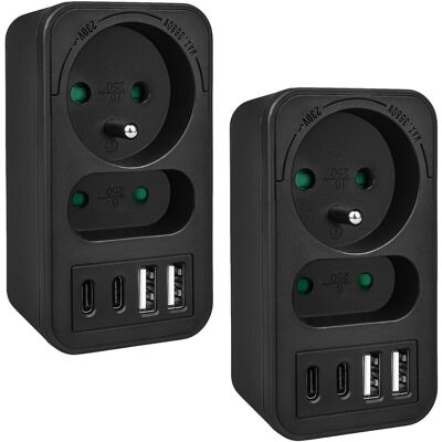 Maclean 2x Prise De Courant Multiples Ttriple Répartiteur Usb-A Usb-C 20w Noir - Publicité Maclean 2x Prise De Courant Multiples Ttriple Répartiteur Usb-A Usb-C 20w Noir - Publicité