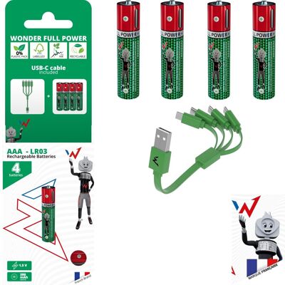 4 Piles Rechargeables Via Usb – Aaa / Lr03 – Wonder Charge Facile Sur Prise Usb - Publicité 4 Piles Rechargeables Via Usb – Aaa / Lr03 – Wonder Charge Facile Sur Prise Usb - Publicité