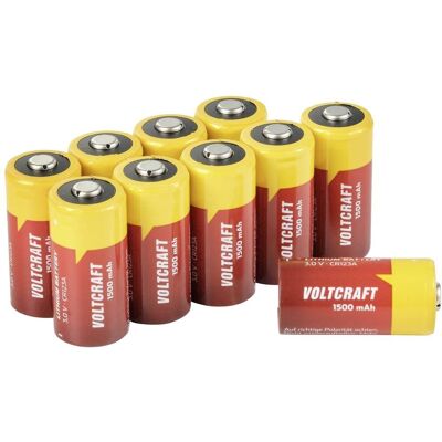 Pile Li-ion Voltcraft CR123A - 1500mAh - 3V - Pack de 10 - Publicité Pile Li-ion Voltcraft CR123A - 1500mAh - 3V - Pack de 10 - Publicité