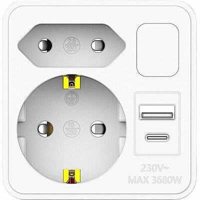 Multiprise Chargeur Usb-A / Usb-C 12 w Avec Veilleuse - Revolt - Publicité Multiprise Chargeur Usb-A / Usb-C 12 w Avec Veilleuse - Revolt - Publicité