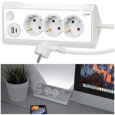 Revolt - 3 prises - Blanc - LED - Power Strip - Publicité Revolt - 3 prises - Blanc - LED - Power Strip - Publicité