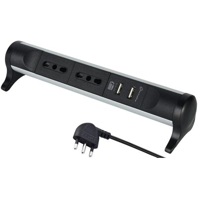 Electraline 61914 Multiprise Bureau Alu-Line Design 2 Places 10/16a + Ing7 Noir - Publicité Electraline 61914 Multiprise Bureau Alu-Line Design 2 Places 10/16a + Ing7 Noir - Publicité