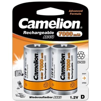 2 Accus Ni-Mh Piles Rechargeables 1000 Fois R20 D Hr20 1.2v 7000mah Camelion - Publicité 2 Accus Ni-Mh Piles Rechargeables 1000 Fois R20 D Hr20 1.2v 7000mah Camelion - Publicité