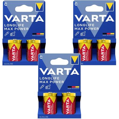 Varta Longlife Max Power Piles C X2 - 1,5 V Alcalines Lr14 - Publicité Varta Longlife Max Power Piles C X2 - 1,5 V Alcalines Lr14 - Publicité