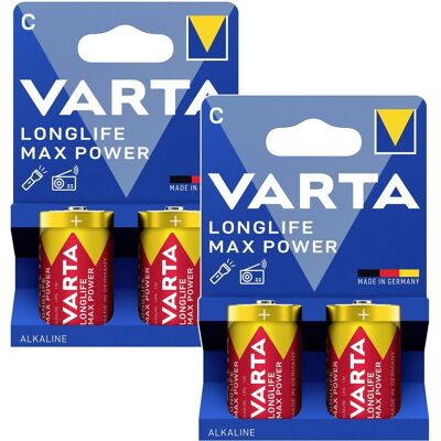 4 Piles Alcalines R-14 D 1,5 V Varta Longlife Power - Publicité 4 Piles Alcalines R-14 D 1,5 V Varta Longlife Power - Publicité