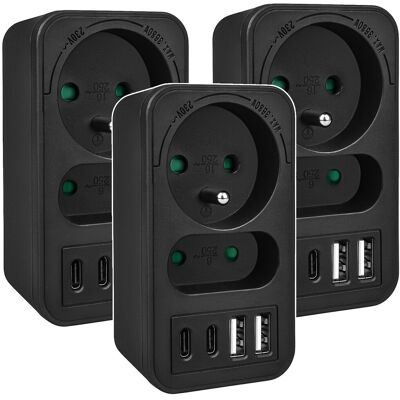 Maclean 3x Prise De Courant Multiples Ttriple Répartiteur Usb-A Usb-C 20w Noir - Publicité Maclean 3x Prise De Courant Multiples Ttriple Répartiteur Usb-A Usb-C 20w Noir - Publicité