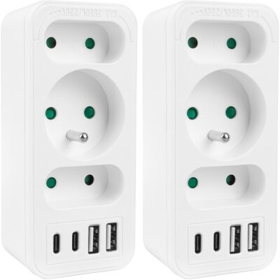 Maclean 2x Prise De Courant Multiples Ttriple Répartiteur Usb-A Usb-C 20w Blanc - Publicité Maclean 2x Prise De Courant Multiples Ttriple Répartiteur Usb-A Usb-C 20w Blanc - Publicité