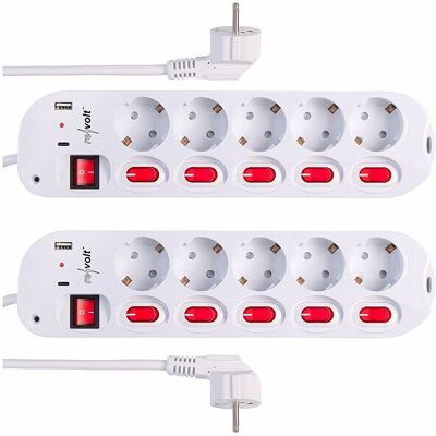 2 Multiprise 5 Prises Avec Interrupteurs Et 2 Ports Usb - Revolt - Publicité 2 Multiprise 5 Prises Avec Interrupteurs Et 2 Ports Usb - Revolt - Publicité