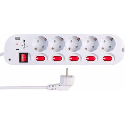 Multiprise 5 Prises Avec Interrupteurs Et 2 Ports Usb - Revolt - Publicité Multiprise 5 Prises Avec Interrupteurs Et 2 Ports Usb - Revolt - Publicité