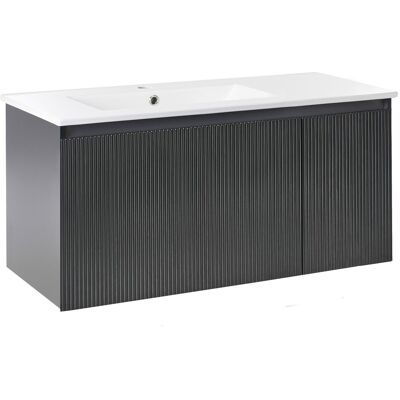 Beliani Meuble Sous-Vasque Avec Lavabo Mural 100 Cm Rangement Salle De Bain Noir Tiete - Publicité Beliani Meuble Sous-Vasque Avec Lavabo Mural 100 Cm Rangement Salle De Bain Noir Tiete - Publicité