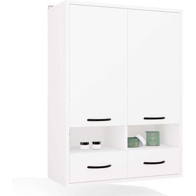 Sans Marque Meuble De Salle De Bain Suspendu Blanc Nina W2d2p2s, 8 Étagères, 2 Tiroirs - Publicité Sans Marque Meuble De Salle De Bain Suspendu Blanc Nina W2d2p2s, 8 Étagères, 2 Tiroirs - Publicité