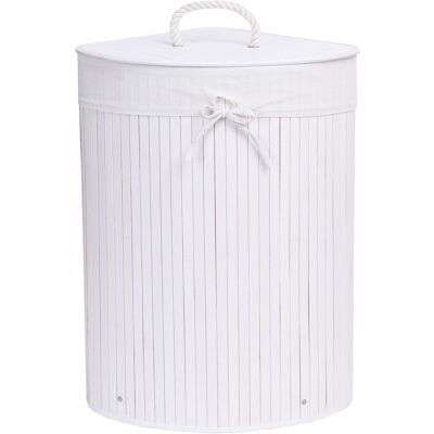 Gockowiak Panier À Linge D'Angle En Bambou Avec Couvercle, Blanc - Publicité Gockowiak Panier À Linge D'Angle En Bambou Avec Couvercle, Blanc - Publicité