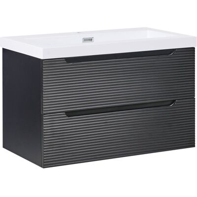 Beliani Meuble Sous-Vasque Avec Lavabo Mural Armoire De Salle De Bain 80 Cm Noir - Publicité Beliani Meuble Sous-Vasque Avec Lavabo Mural Armoire De Salle De Bain 80 Cm Noir - Publicité