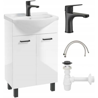 Deftrans Meuble De Salle De Bains Avec Vasque Laquée Blanche 84x55 Mm Équipée D'Un Robine - Publicité Deftrans Meuble De Salle De Bains Avec Vasque Laquée Blanche 84x55 Mm Équipée D'Un Robine - Publicité