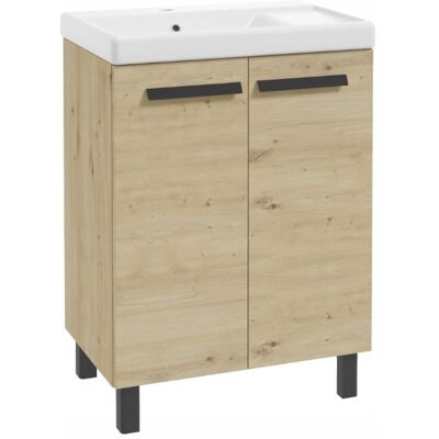 Deftrans Meuble De Salle De Bain Sur Pied Avec Vasque Et Égouttoir 80x60cm Chêne Artisana - Publicité Deftrans Meuble De Salle De Bain Sur Pied Avec Vasque Et Égouttoir 80x60cm Chêne Artisana - Publicité