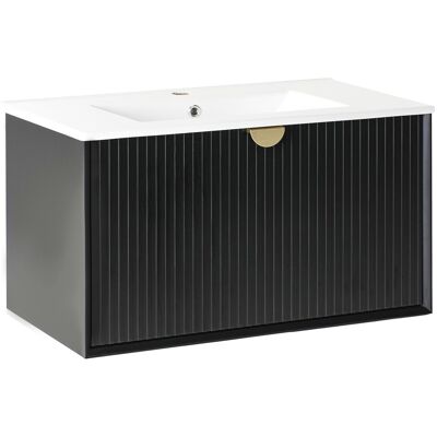 Beliani Meuble Sous-Vasque Avec Lavabo En Bois D'Ingénierie 80 X 43 Cm Rangement Noir - Publicité Beliani Meuble Sous-Vasque Avec Lavabo En Bois D'Ingénierie 80 X 43 Cm Rangement Noir - Publicité