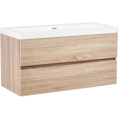 Beliani Meuble De Salle De Bain Avec Vasque En Mdf 100 X 46 Cm Avec 2 Tiroirs Marron Cla - Publicité Beliani Meuble De Salle De Bain Avec Vasque En Mdf 100 X 46 Cm Avec 2 Tiroirs Marron Cla - Publicité