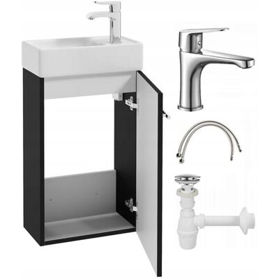 Deftrans Meuble Suspendu Noir 40 Cm Avec Vasque Et Robinet - Publicité Deftrans Meuble Suspendu Noir 40 Cm Avec Vasque Et Robinet - Publicité